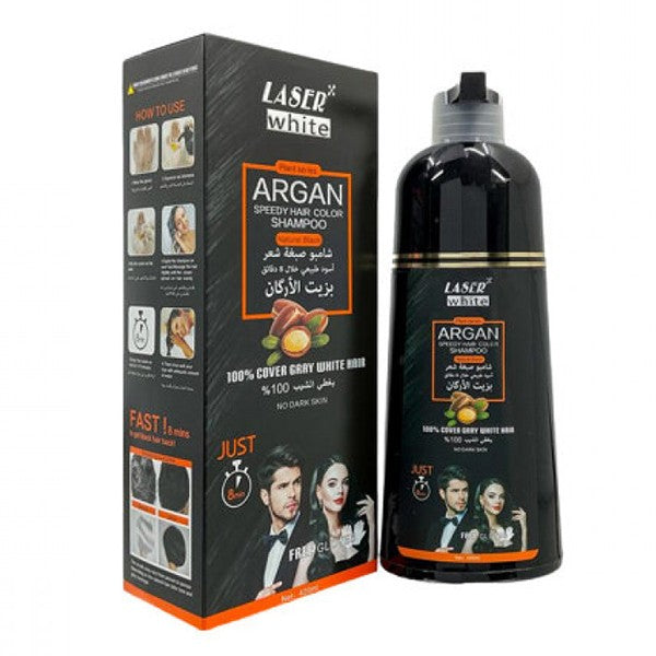 Laser White Laser White Color Shampoo Hair  420ml With Argan Oil Natural Black