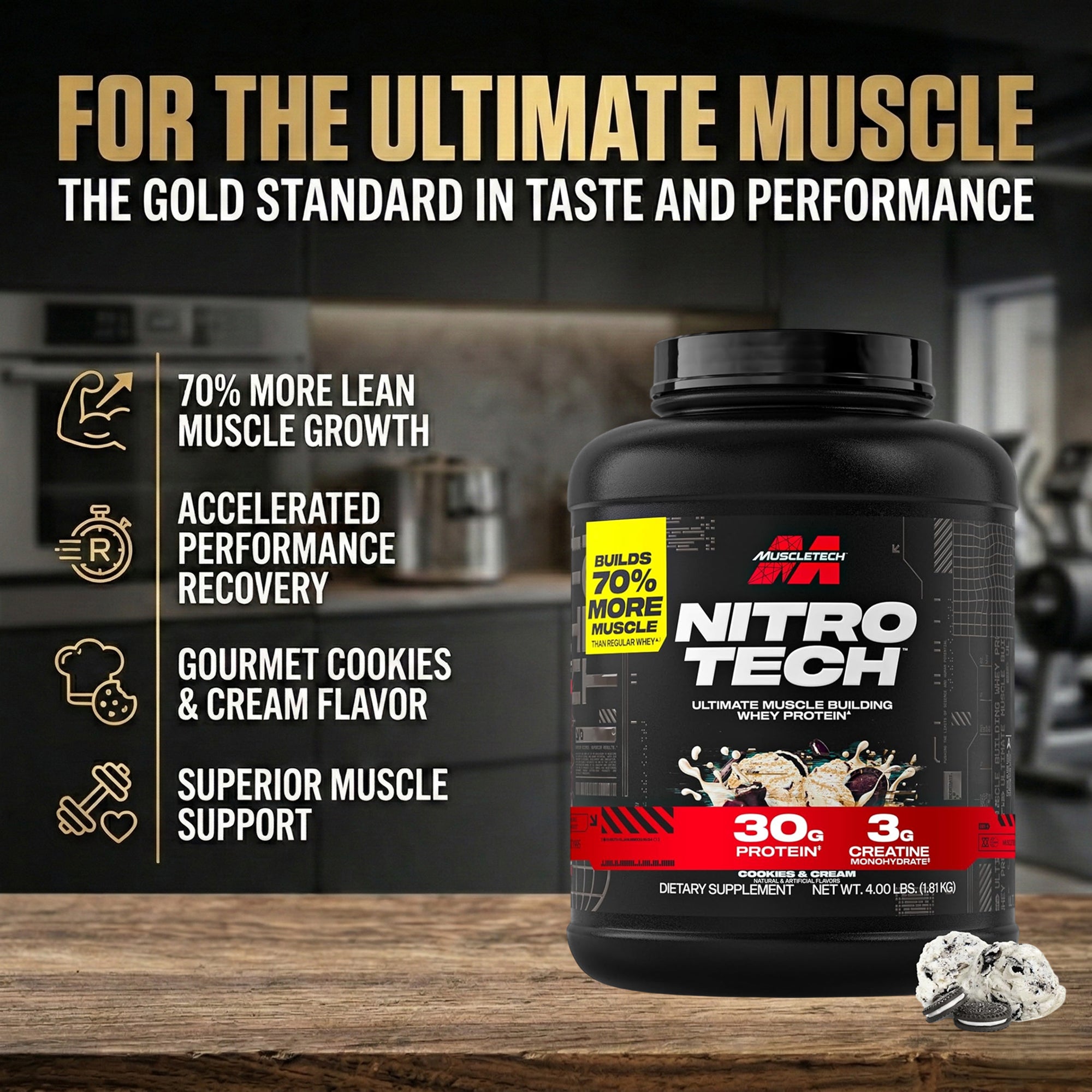 MuscleTech Nitro Tech Whey Protein – Cookies & Cream – 4 LB