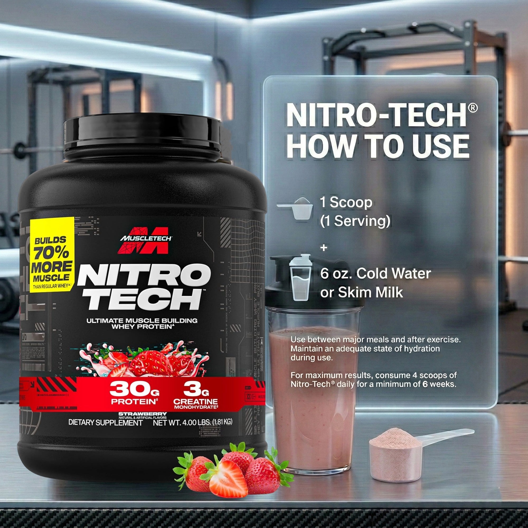 MuscleTech NitroTech Whey Protein Isolate - Strawberry Flavor - 4 LB