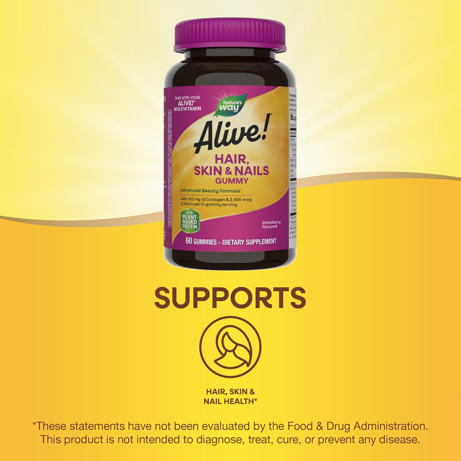 Nature's Way Alive! Hair Skin & Nails With Collagen & Biotin Strawberry 60 Gummies