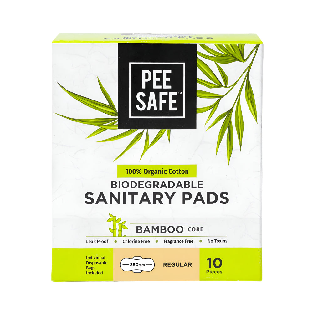 Pee Safe Organic Pads 10Pads 100% Cotton Pads With Bamboo Core Super Absorbent and Leak-Resistant Regular Size