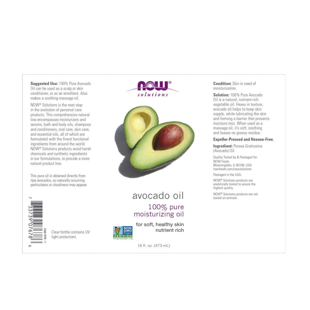 Now Avocado Oil – 100% Pure Moisturizing Skin Care Oil, 473ml