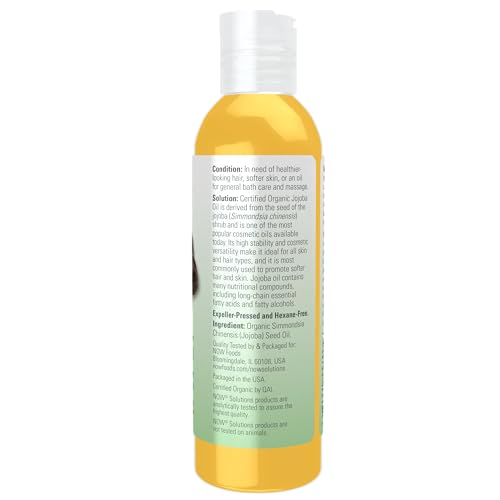 NOW Organic Jojoba Oil – Moisturizing Multi-Purpose Oil for Face & Hair, 4oz