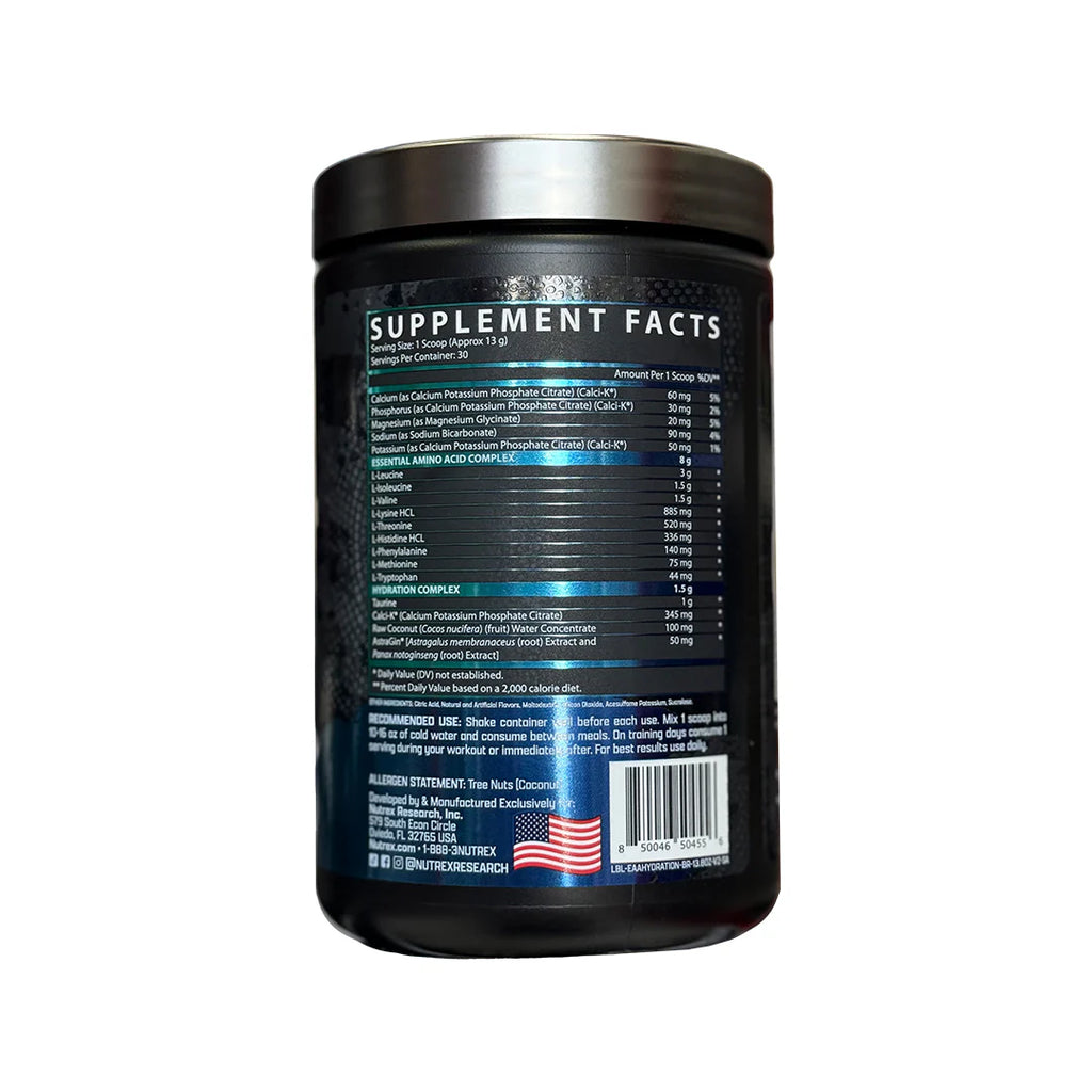 Nutrex EAA+ Hydration – Essential Amino Acids & BCAAs, Blue Raspberry 390g