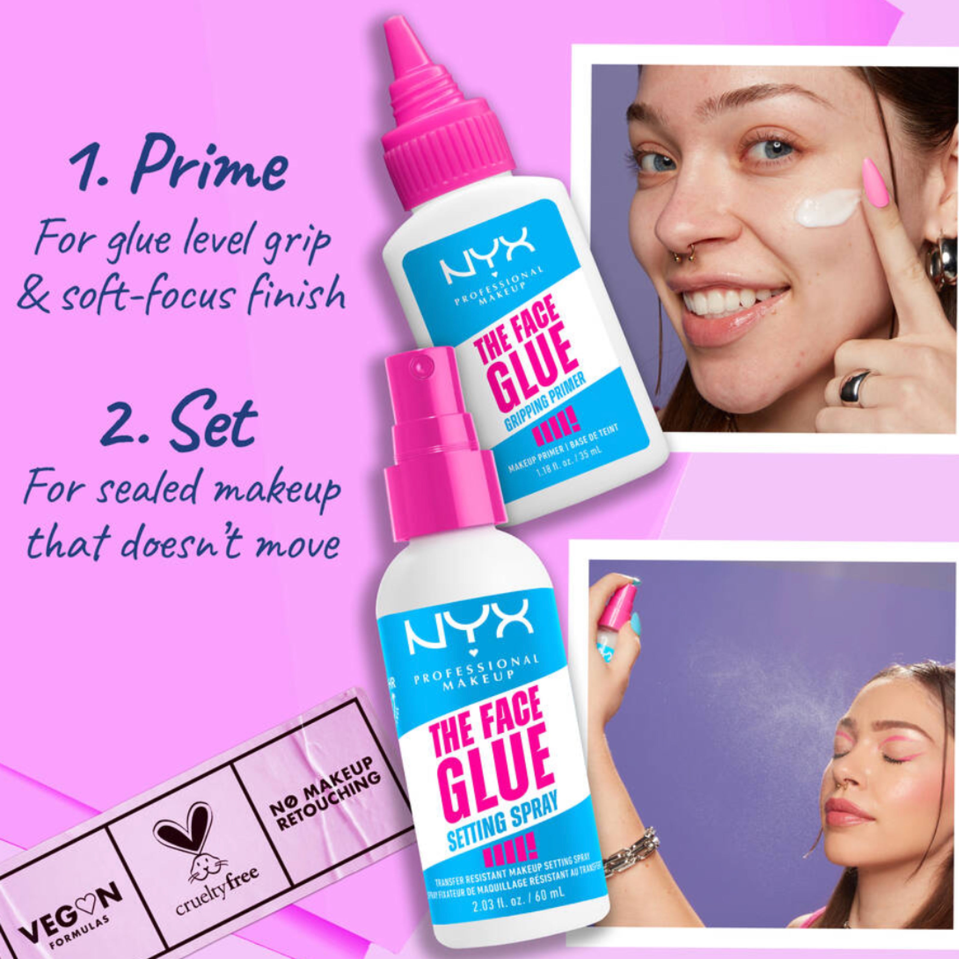 NYX Professional Makeup The Face Glue Primer – Long-Wearing Gripping Base, 35ml