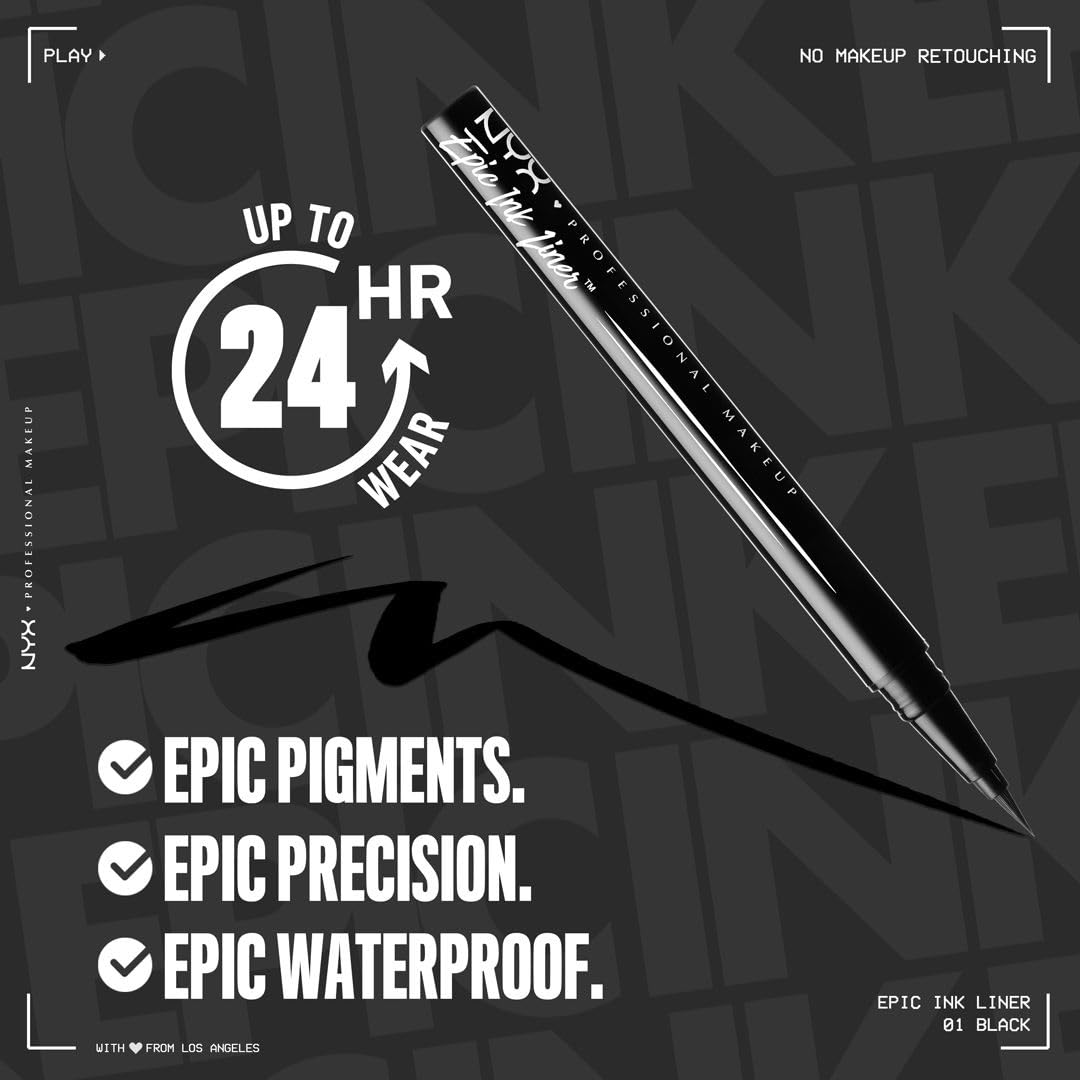 NYX Epic Ink Liner - Waterproof Liquid Eyeliner Pen (Black) 1ml