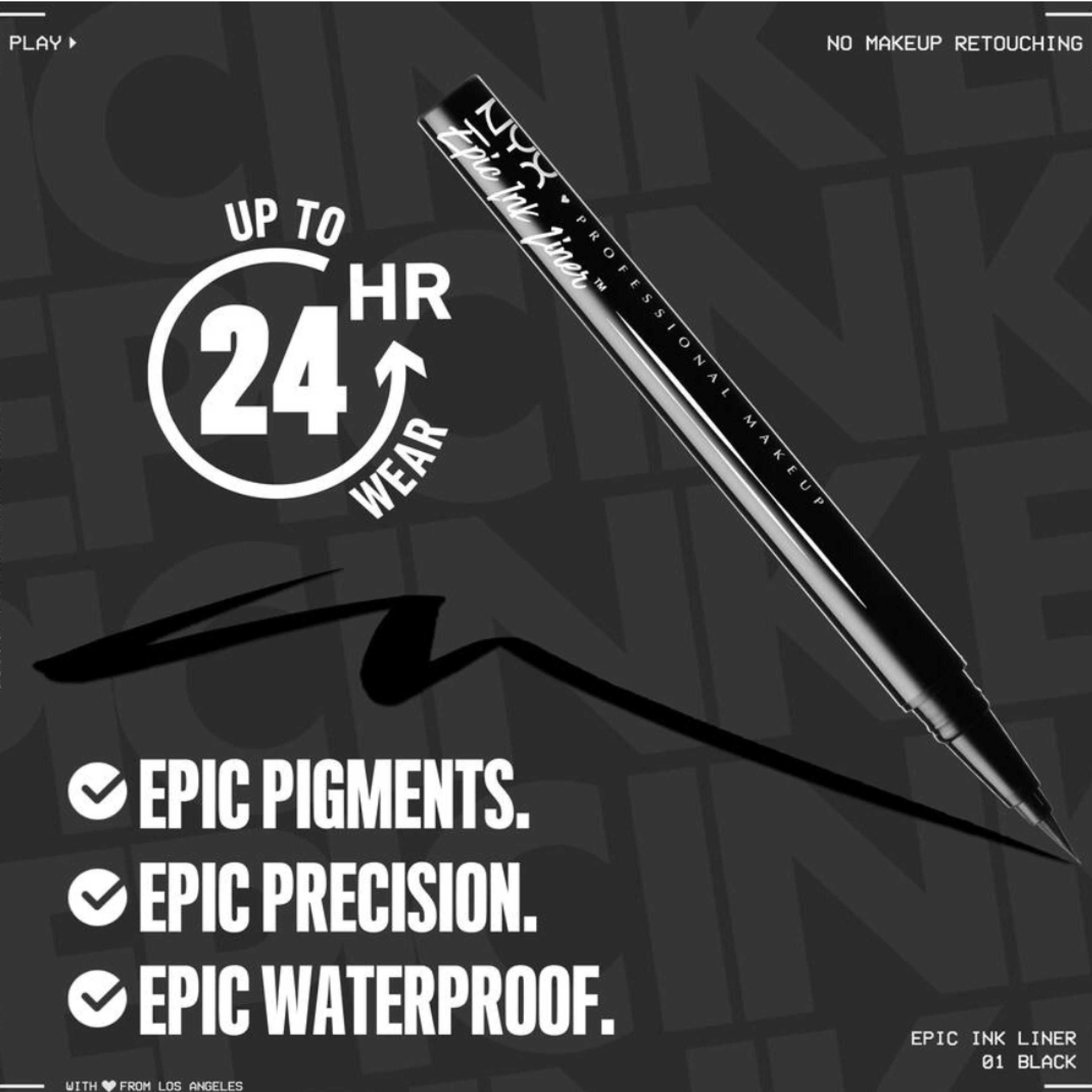 NYX Epic Ink Liner - Waterproof Liquid Eyeliner Pen (Black) 1ml