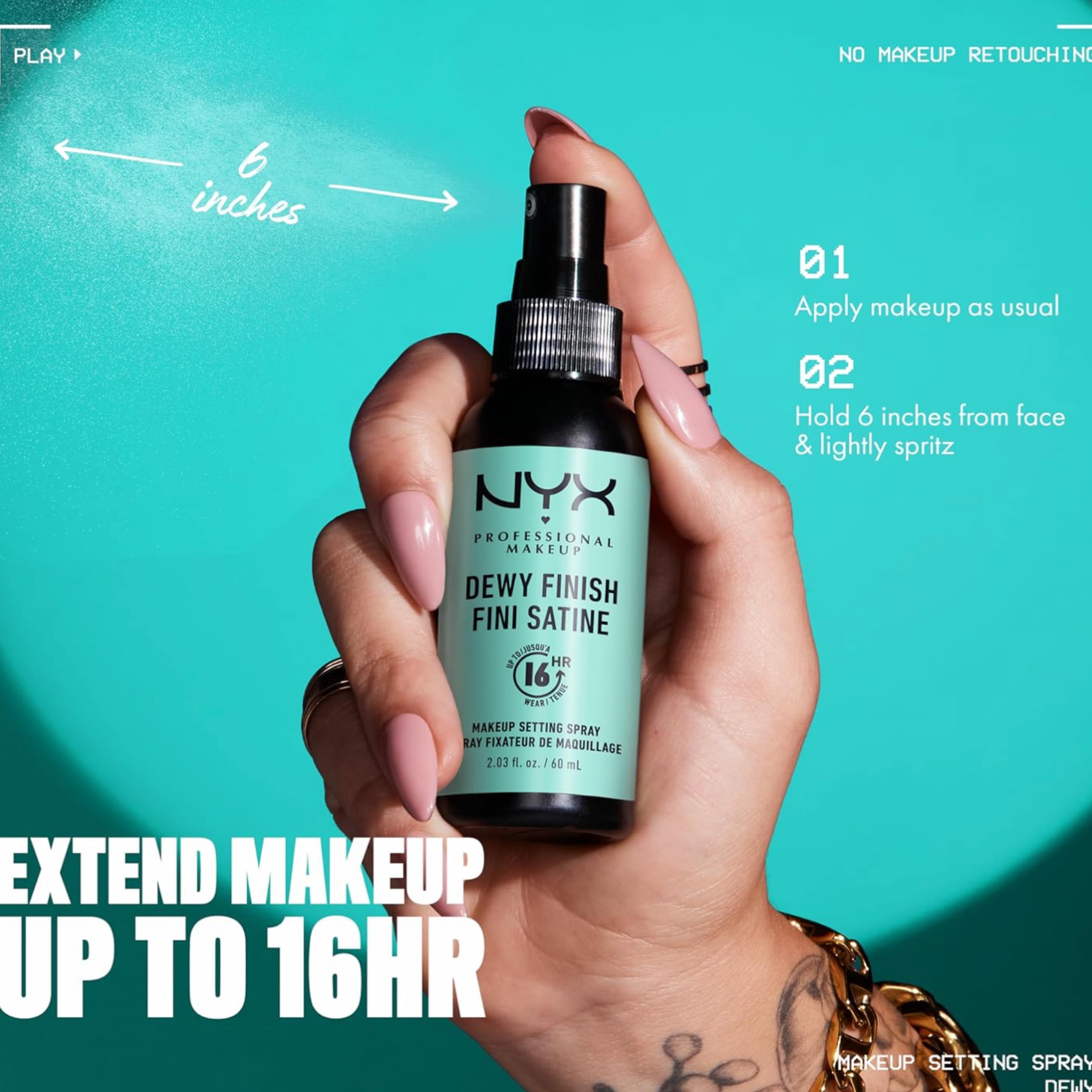NYX Professional Makeup رذاذ تثبيت المكياج – إطلالة مشعة بلمسة ندية 60 مل