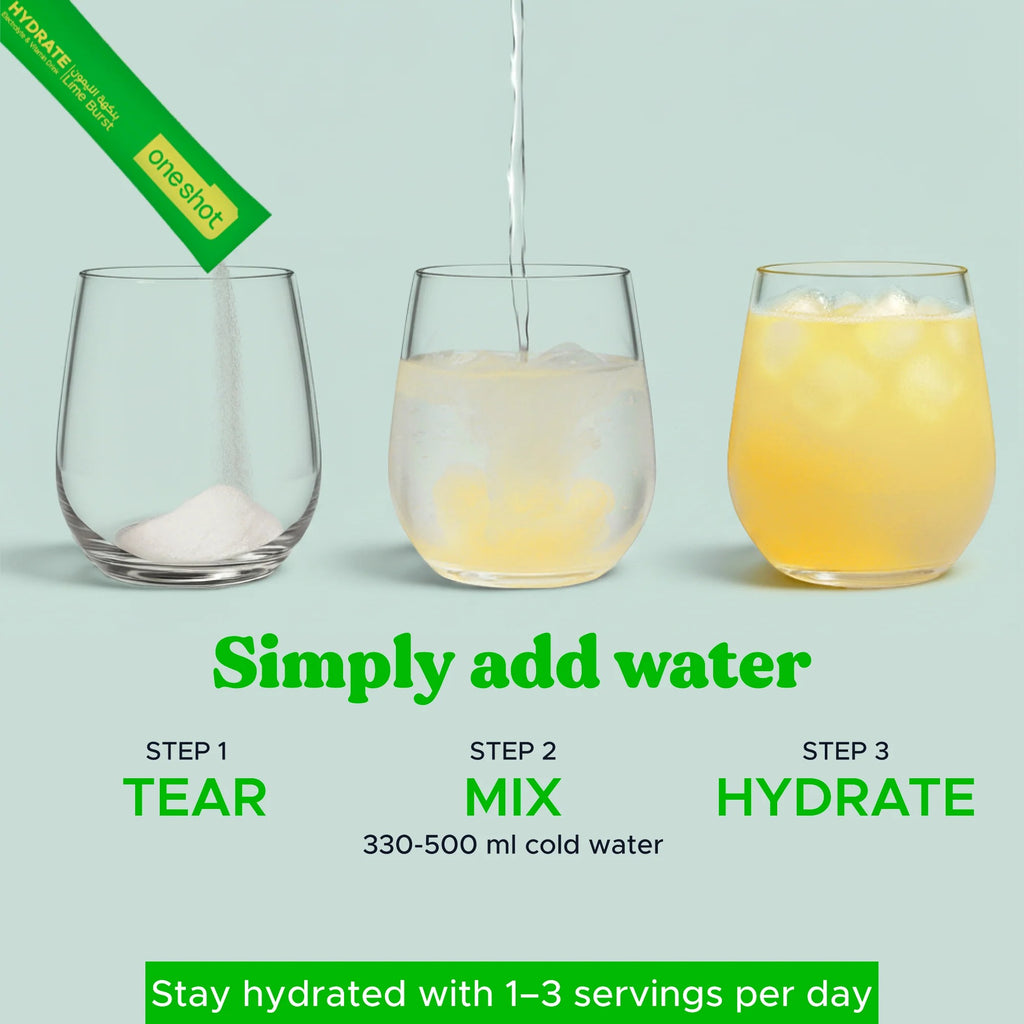 Oneshot Hydrate - مشروب الإلكتروليت - Lime Burst (14 ساشيه)