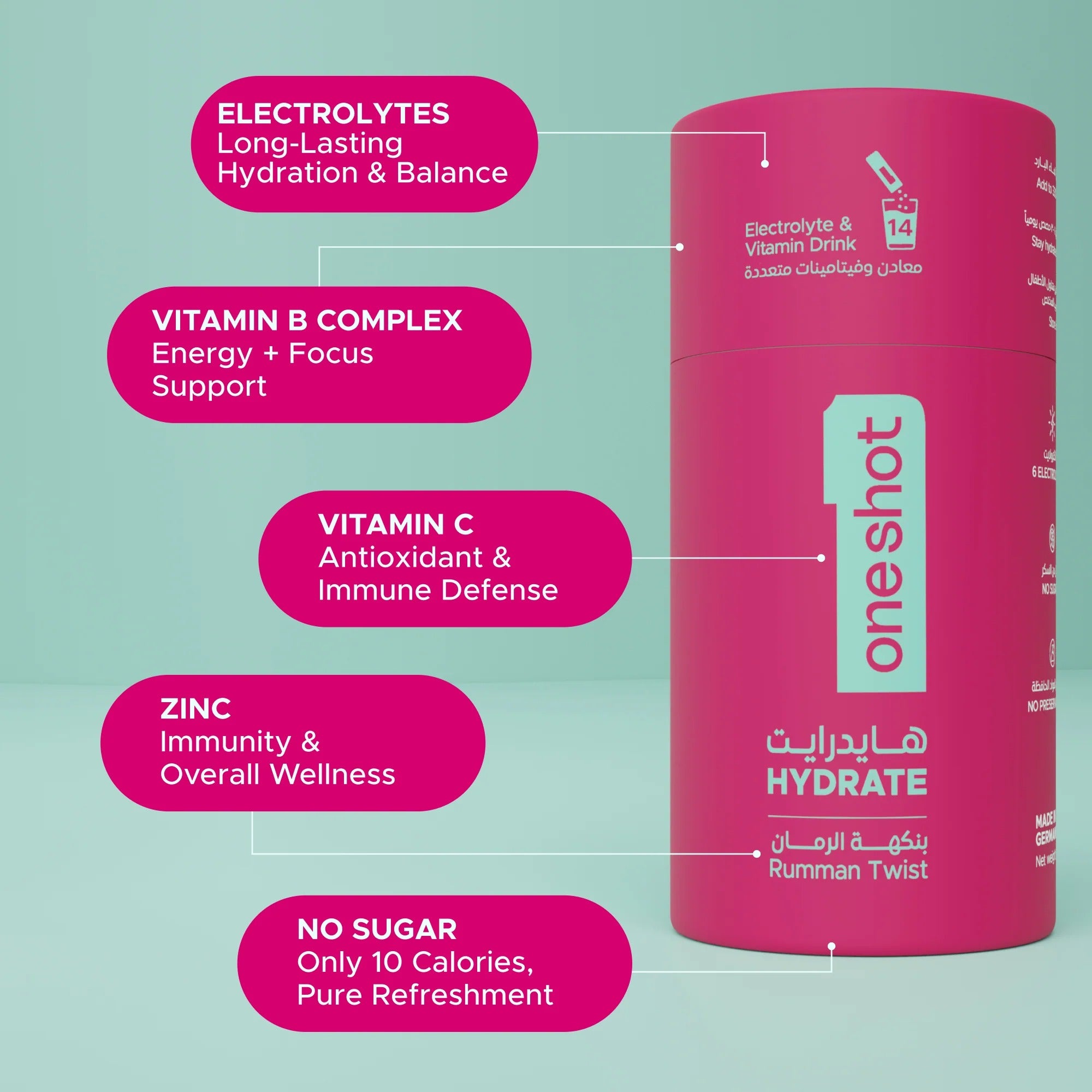 Oneshot Hydrate - Electrolyte Drink - Rumman Twist (14 Sticks)