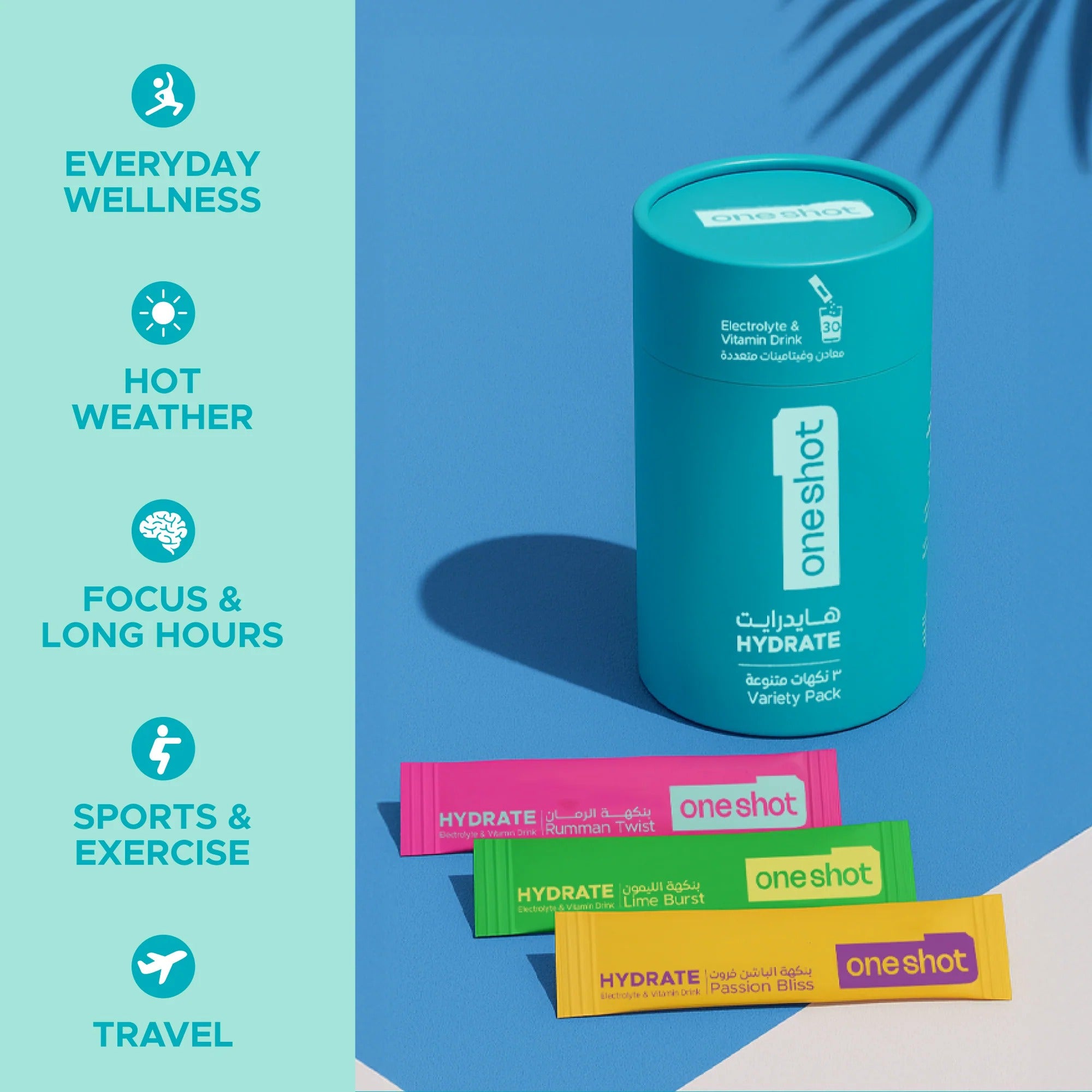 Oneshot Hydrate - Electrolyte Drink - Variety Pack (30 Sticks)