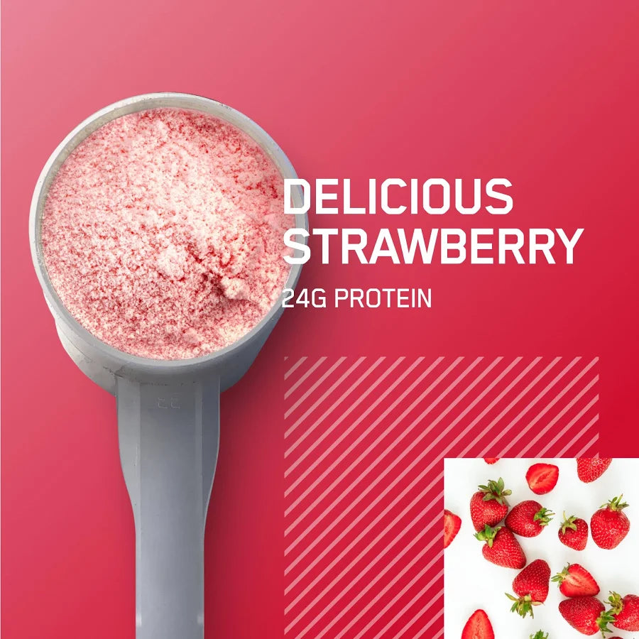 Optimum Nutrition Gold Standard 100% Whey Protein Powder - 24g Protein - Delicious Strawberry 5 LB - 73 servings