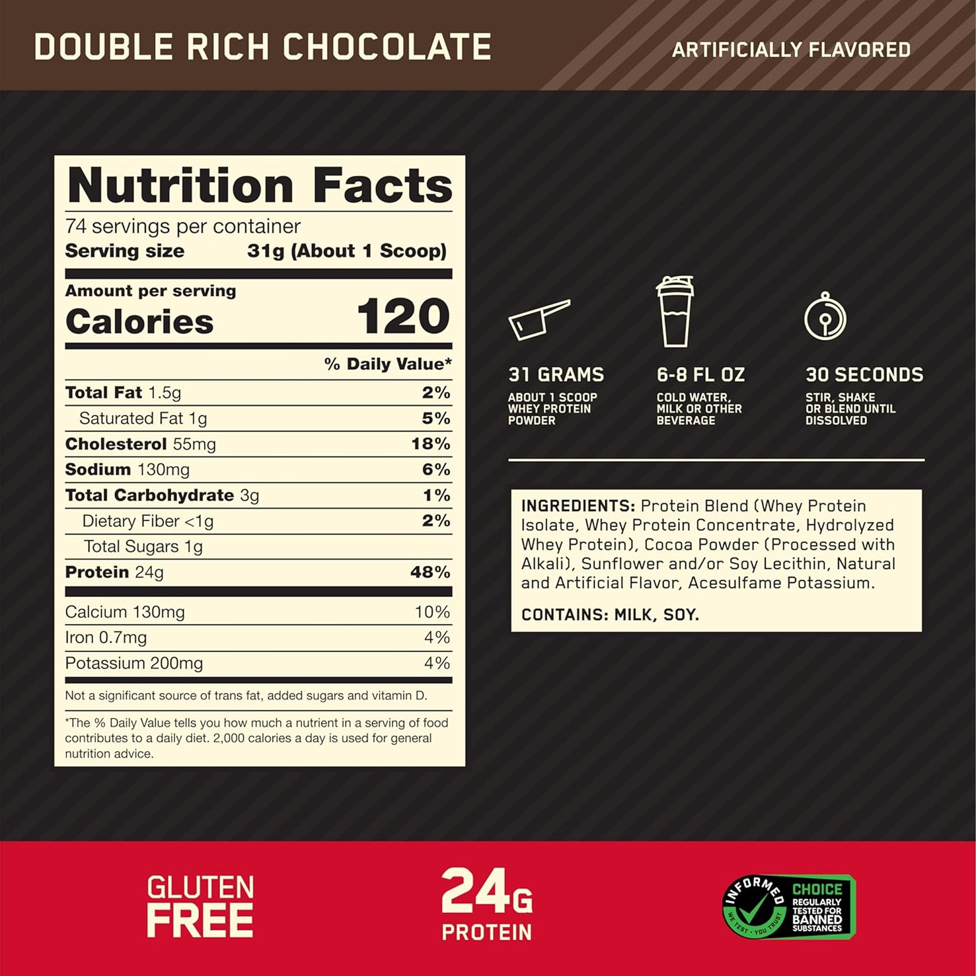 Optimum Nutrition Gold Standard 100% Whey Protein Powder - 24g Protein