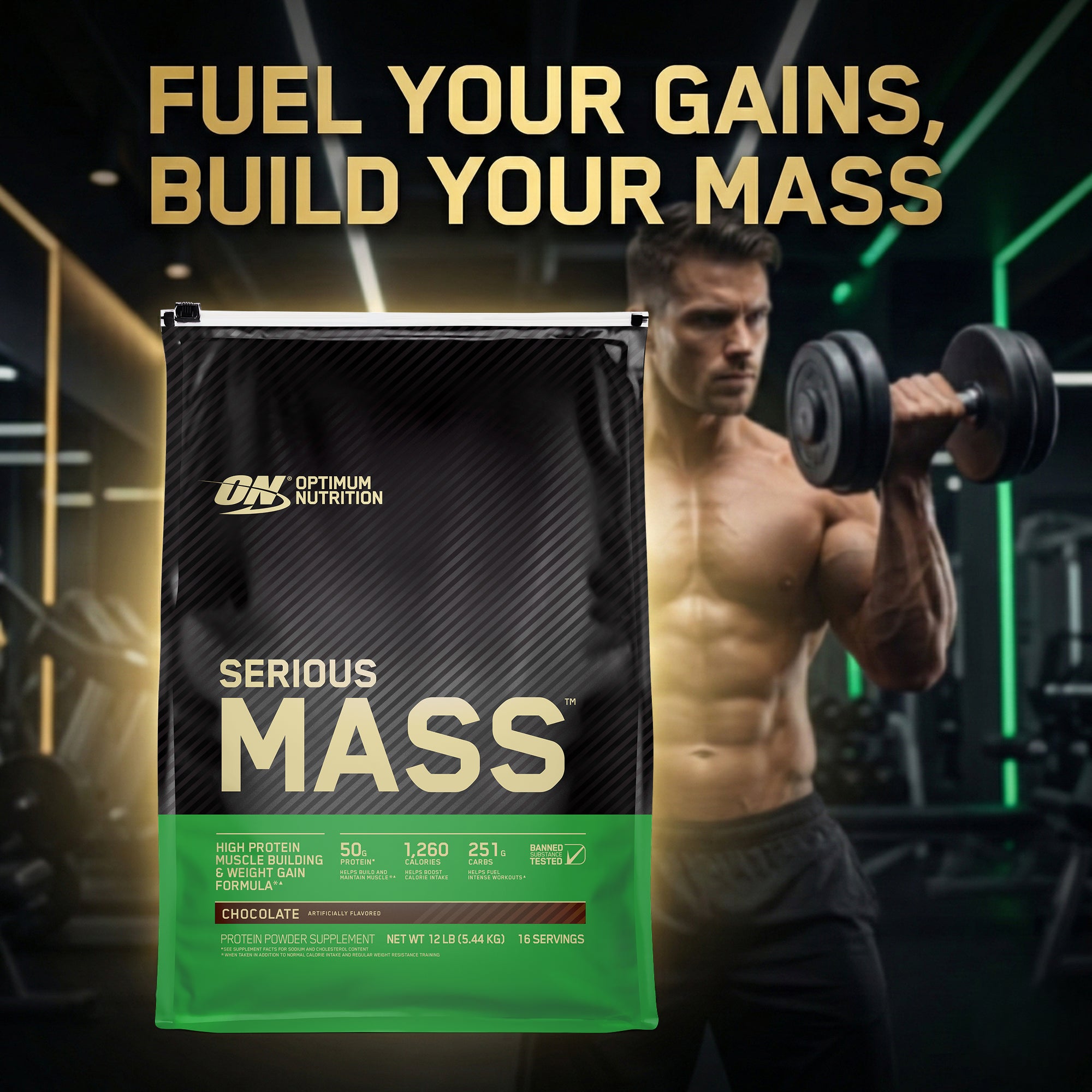 Optimum Nutrition Serious Mass Weight Gainer - Chocolate - 12 LB