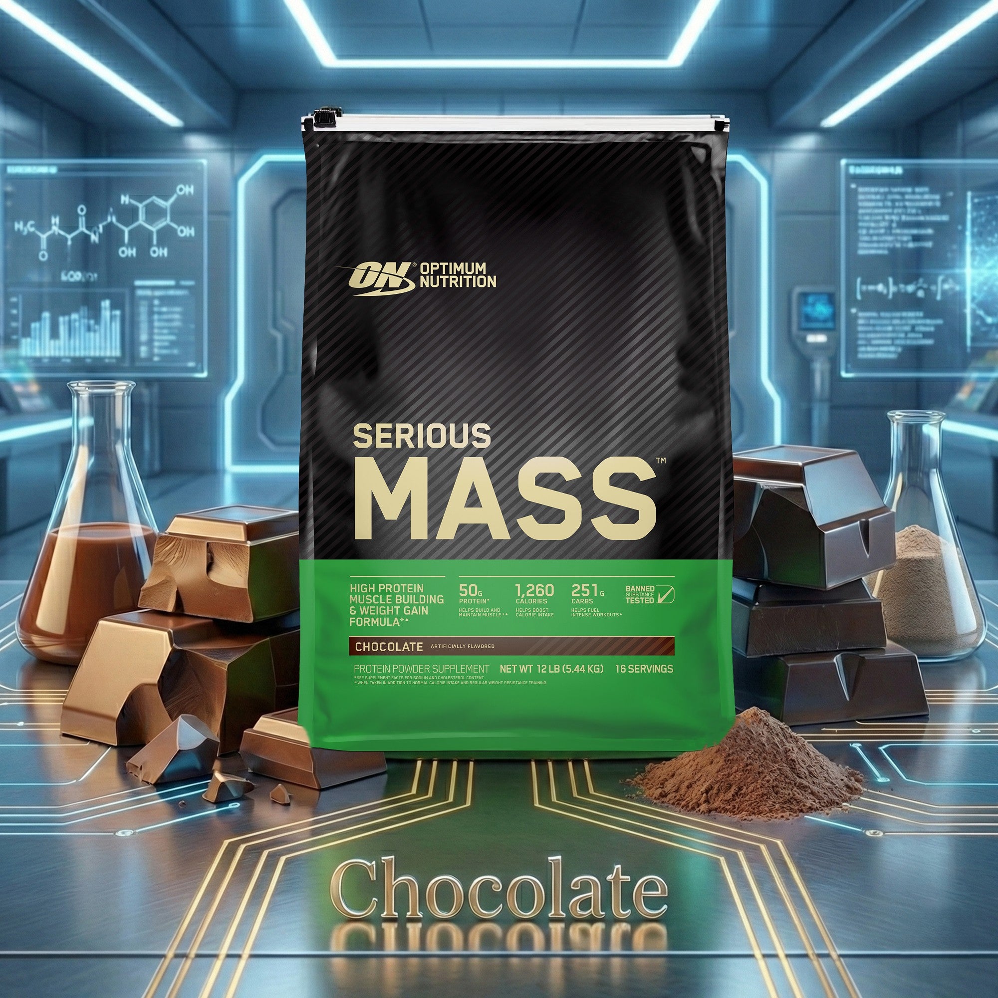 Optimum Nutrition Serious Mass Weight Gainer - Chocolate - 12 LB