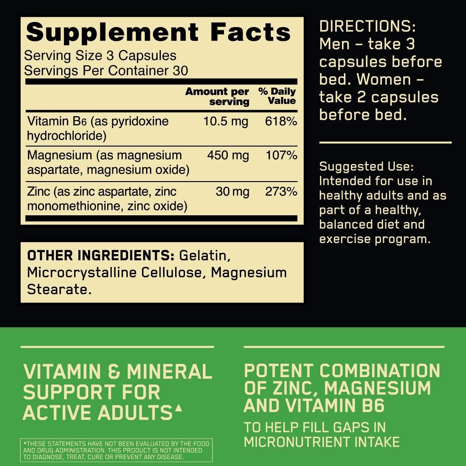 Optimum Nutrition ZMA - Zinc, Magnesium & Vitamin B6 - Tablets