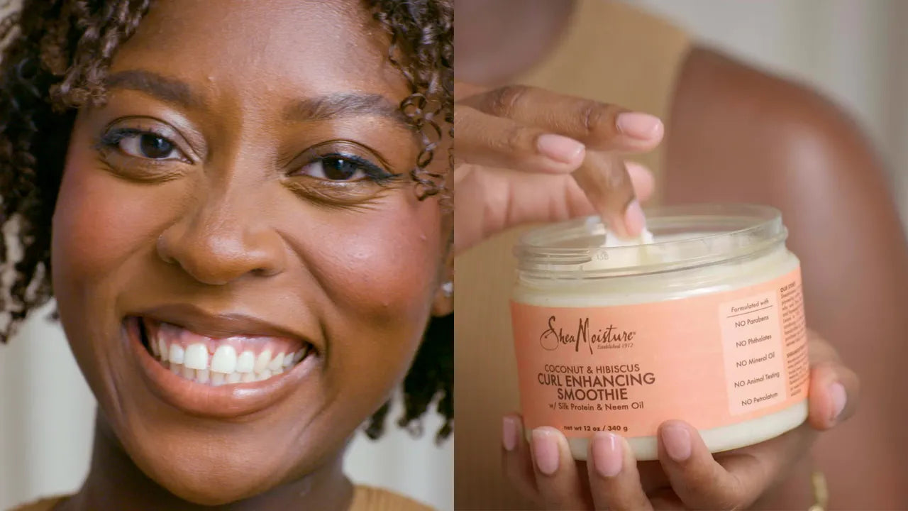 كريم تعزيز تجعيد الشعر المجعد من Shea Moisture بجوز الهند والكركديه