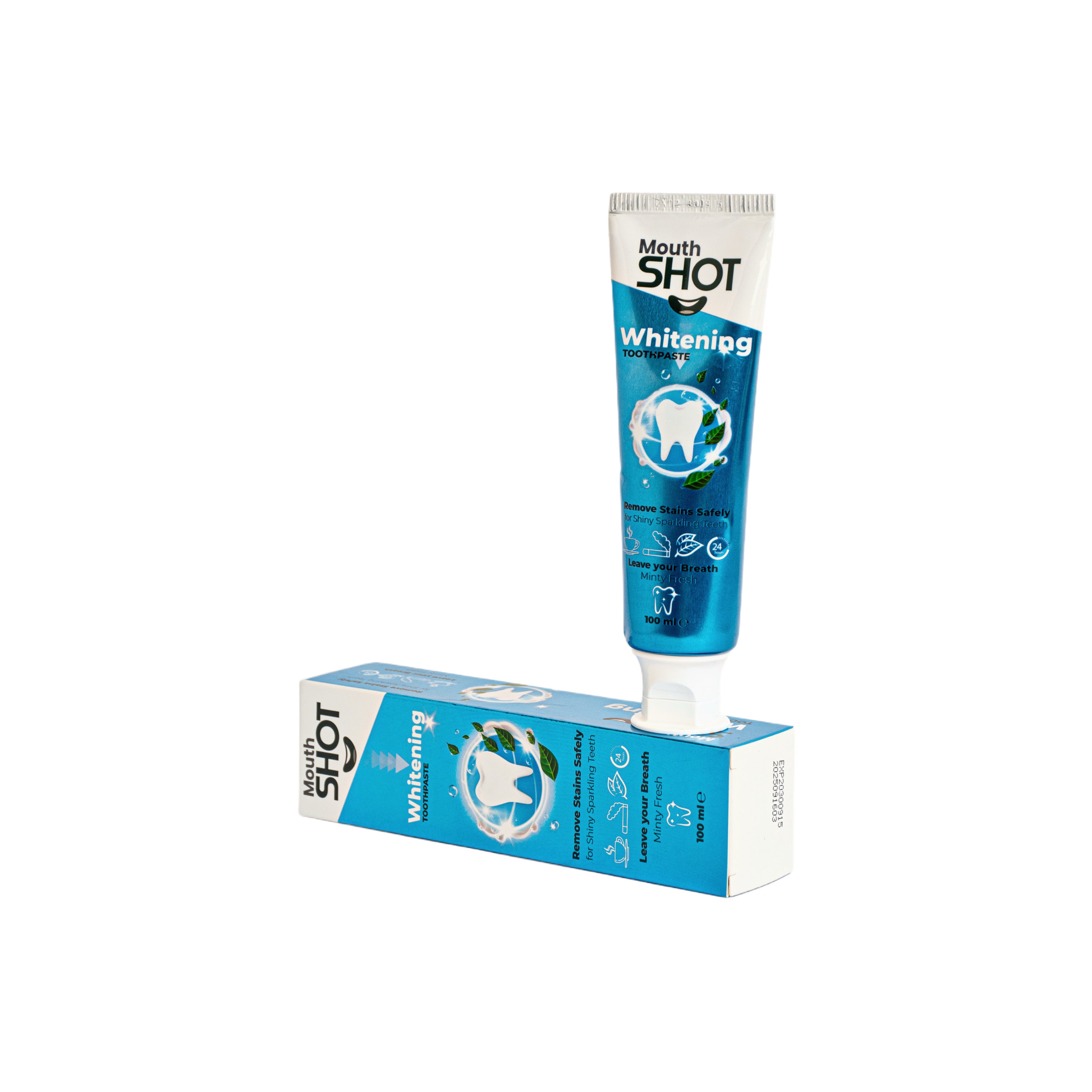 معجون تبييض الأسنان Mouth Shot بنكهة النعناع المنعش مع Fluoride 1000ppm - 100 مل