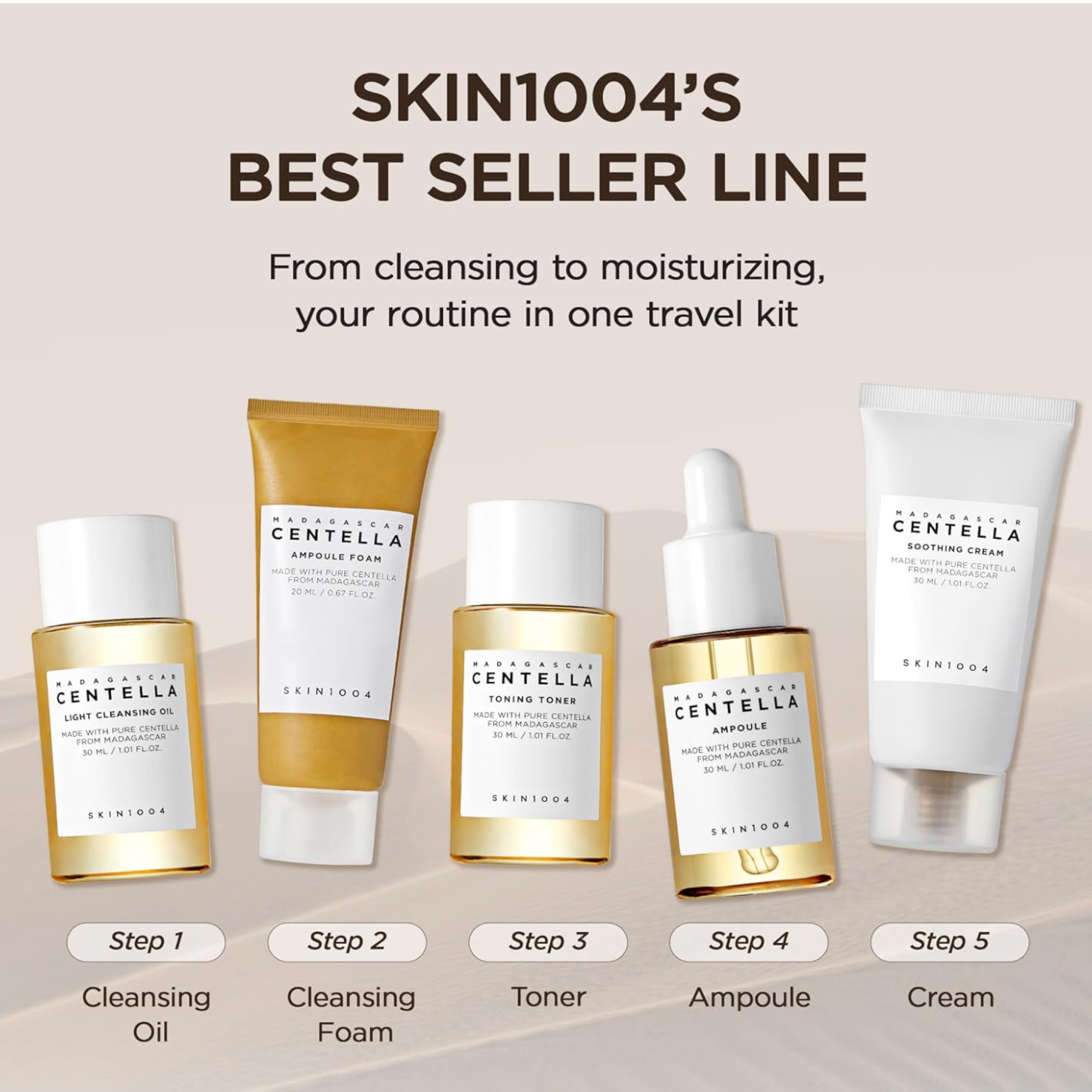 مجموعة العناية بالبشرة SKIN1004 مدغشقر سنتيلا – مجموعة مهدئه للبشرة من 5 قطع