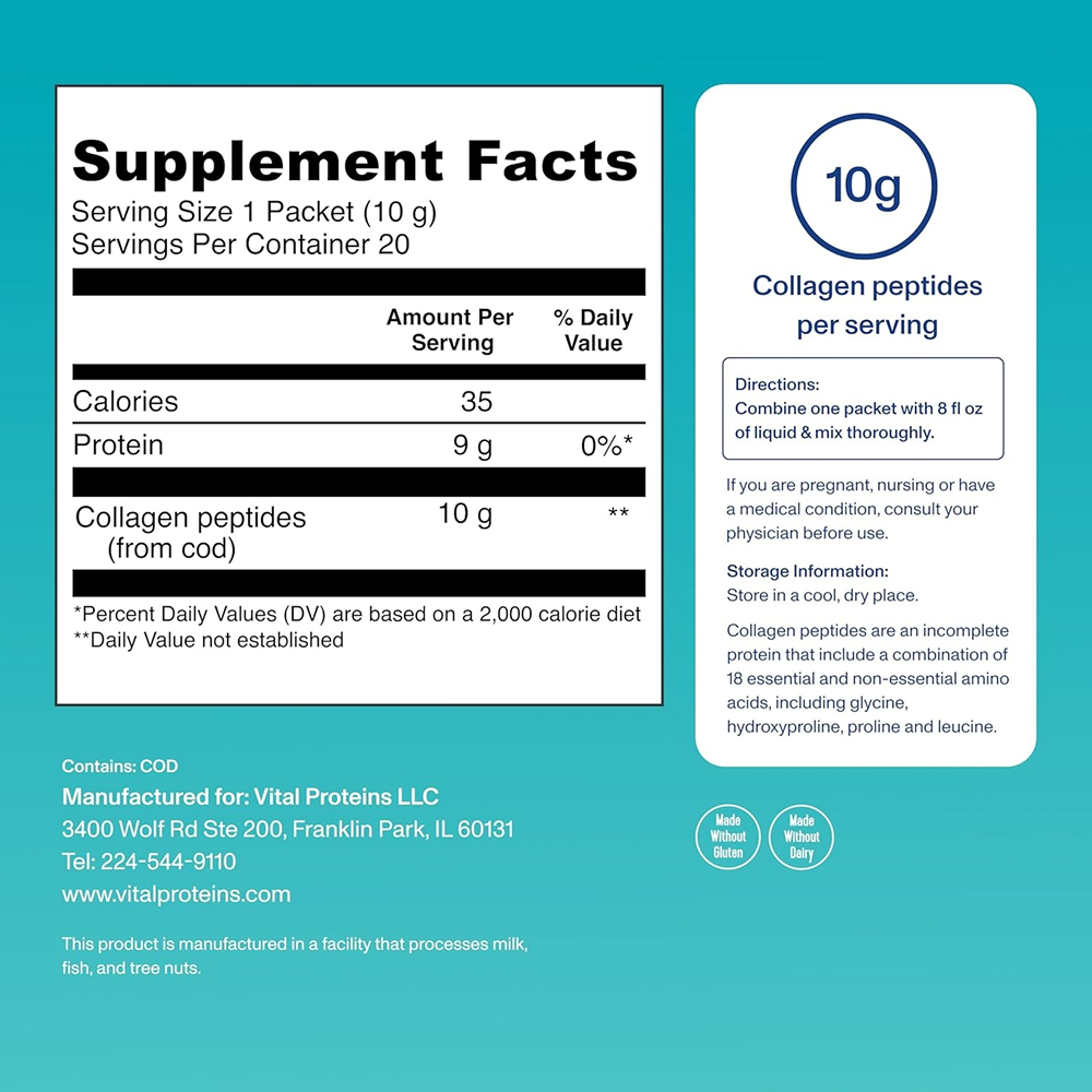 Vital Proteins Marine Collagen Stick Pack (Unflavored) - 20 Packets 200g