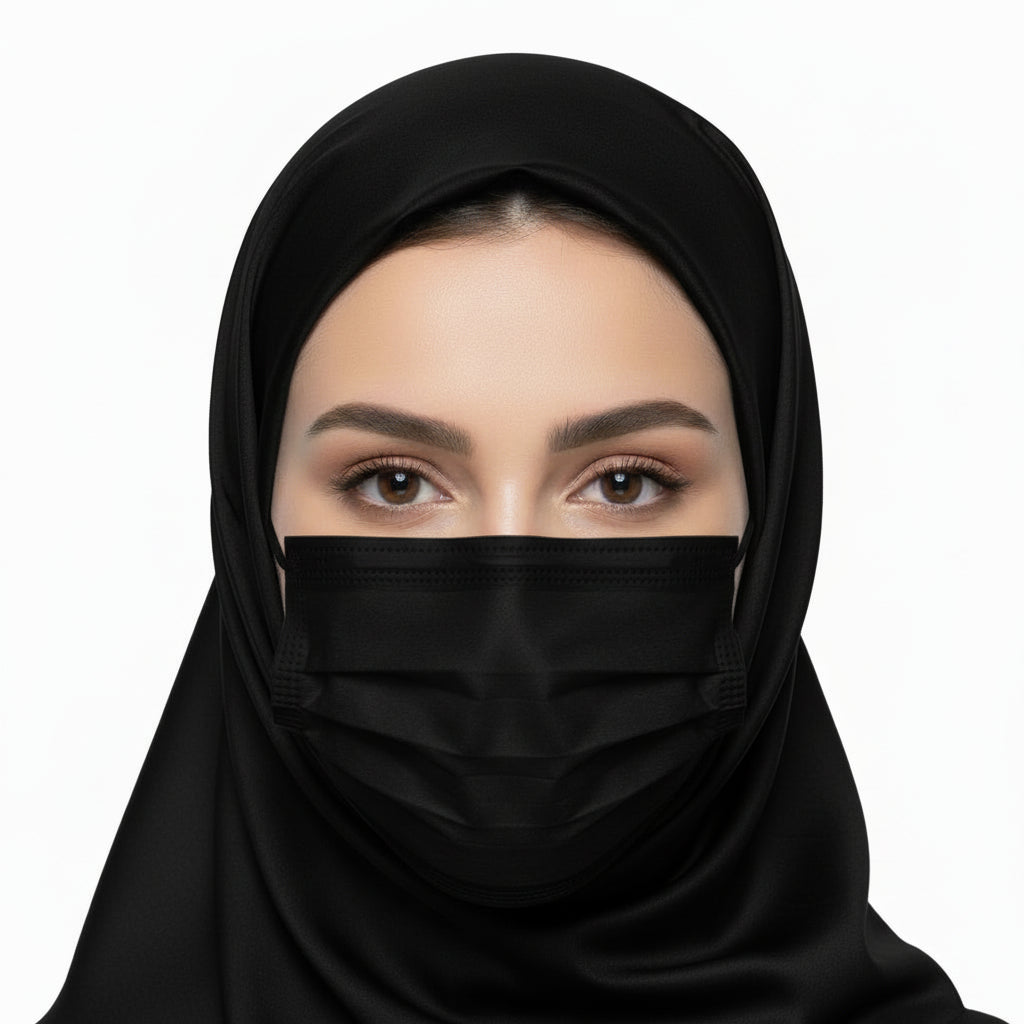 Wanwane قناع يومي ثلاثي الطبقات – أسود، 50 قطعة (حلقات أذن مرنة)